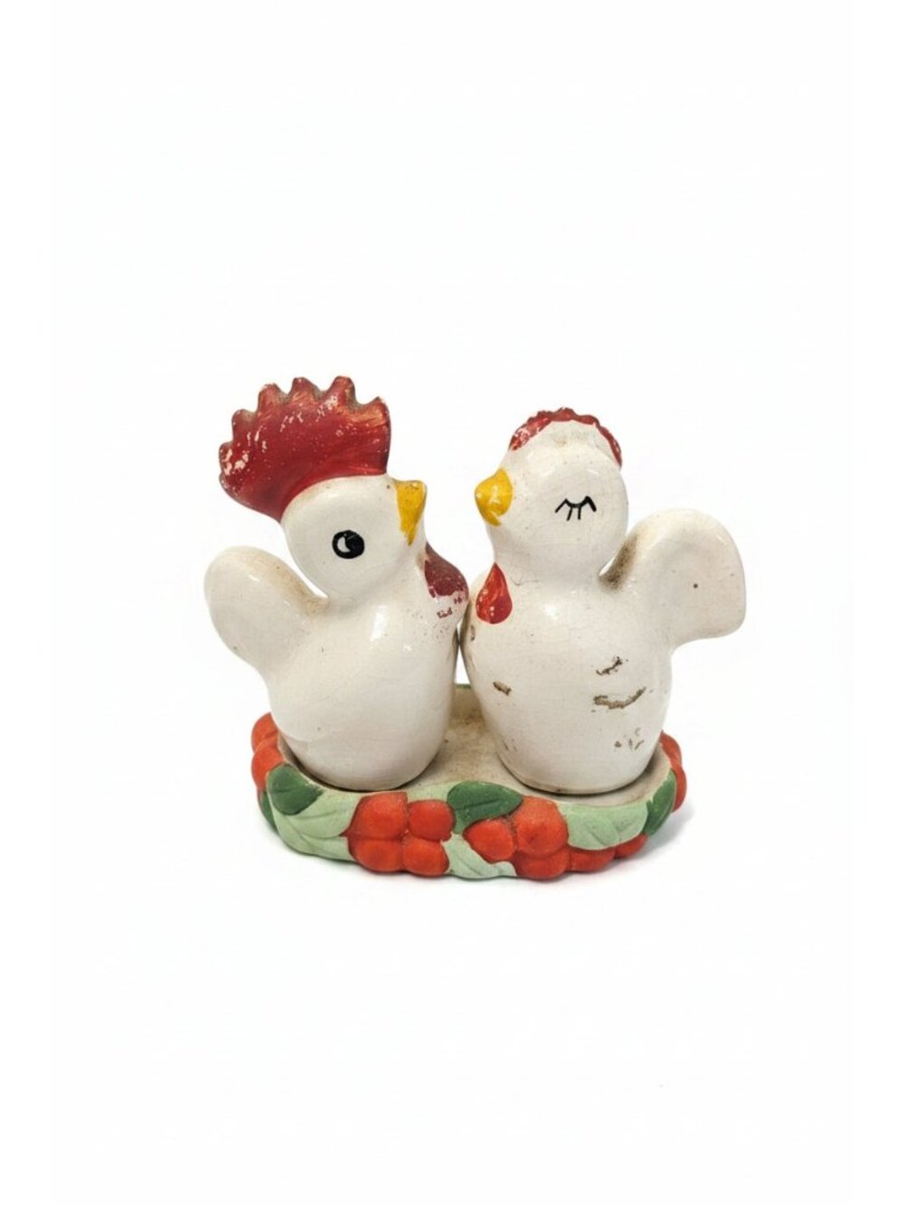 Vintage Ceramic Salt & Pepper Shakers Roster Hen Nestled in Basket - ITEM #2302